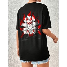 Uyguntarz Unisex Kuyruklu Tilki Tasarım Basklı Tshirt Siyah