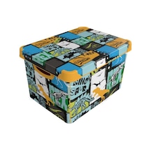 Style Box Dino Dekoratif Oyuncak Kutusu - 17 Litre Gri Çok Renkli