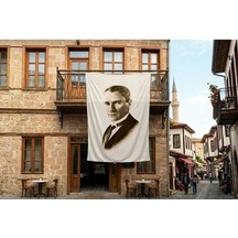 Kravatlı Takım Elbiseli Gazi Mustafa Kemal Atatürk Poster Bayrak Premium Raşel Kumaş 300x450cm Ata31 Diğer