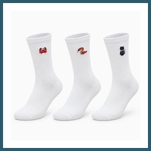 Bezos Unisex Çorap Beyaz Hayvan Nakışlı 3'lü Set Yengeç Yılan Kedi Desenli Uzun Soket Günlük Spor Çorabı Ob