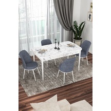Canisa Concept Kor Serisi 70x114 Açılabilir Mutfak Masası Takımı Beyaz Mermer Desen Masa 4 Füme Sandalye Masa Beyaz Mermer Desenli Sandalyeler Füme