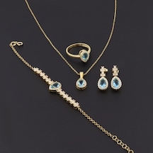 925 Ayar Gümüş Damla Desen Aqua Zarif Gold Set