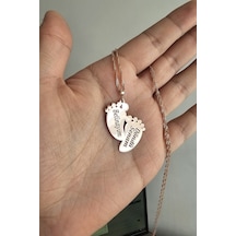925 Ayar Gümüş Rose Altın Kaplama İsimli Ayak Figürlü Kolye Rose Gold