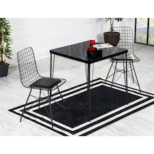 Avvio Ekru 2 Kişilik Yemek Masası Takımı-mutfak Masası Takımı-siyah Mermer Görünümlü 70x70 Oval Kenar Siyah Mermer