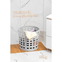 Porsima 25100-1 Teleskopik Katlanır Sepet Katlanabilir Çamaşır Sepeti Orta Boy Katlanır Çamaşır Sepeti Gri 15lt Gri