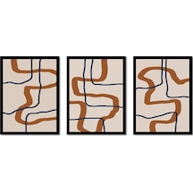 Turuncu Siyah Line Art Üçlü Çerçeveli Mdf Tablo Seti-173812