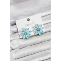 Buz Mavisi Renk Kristal Taşlı Lotus Çiçek Model Kadın Küpe Tj-bkp11922 Altın