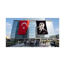 Mustafa Kemal Atatürk Altın İmzalı Poster Bayrak Ve Türk Bayrağı Premium Raşel Kumaş 2'li Set 10x15 Metre Ata42 Diğer