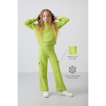 Tommy Life Lime Yeşil Pamuklu İçi Tüylü Yumuşak Dokulu Standart Fit Nakışlı Kız Çocuk Eşofman Takım - 75159 Yeşil