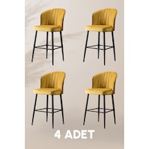 Rubi Bar Sandalye - Sarı- Siyah Metal Ayak - Bar Taburesi / Bar Sandalyesi 4 Adet Sarı