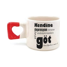 Kendine Depresyon Teşhisi Koymadan Önce Baskılı Kırmızı Kulplu Kalp Kupa