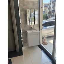 Banyo Dolabı Aynalı Cnc İşlemeli Membran Kapaklı 55 Cm Gri