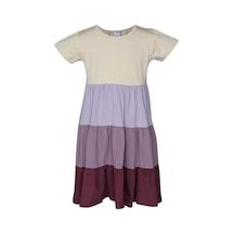 Lovetti Kemik-Vişne Çürüğü Kız Çocuğu Kısa Kol Renkli Kat Kat Elbise 9585W095 Kemik - Vişne Çürüğü