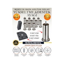 24'lü Set 12 Adet Ayak Ve Aparat 12 Cm M8 Vidalı Metal Krom Ayak Mobilya Ayağı Baza Ayağı Kanepe Ayağı Koltuk Ayağı Yatak Ayağı Yükseltme Ayağı Dolap Ayak Sehpa Sandık Ayakları Değişim Destek Ayağı Krom Krom