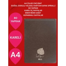 Kareli A4 21x30 Cm 80 Yaprak Karton Kapak Spiralli Krem Renk Sayfalar Üstten Açılır Linden Kahverengi