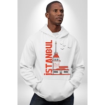 İstanbul Kız Kulesi Türkiye Kadın Erkek Beyaz Kapüşonlu Sweatshirt Hoodie Beyaz