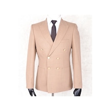 Jan Carlucci Yazlık Kruvaze Yarım Astar Metal Düğme Slimfit Drop 6 Ceket Açık Somon Rengi Camel