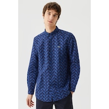 Lacoste Mens Regular Fit Navy Shirt Standart Kesim Düğmeli Erkek Keten Gömlek Lacivert