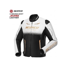 Scoyco Jk290 4 Mevsim Deri Motosiklet Montu Siyah Beyaz