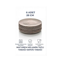 6 Adet Mat Krem Melamin Tatlı Tabağı Servis Tabağı - Bulaşık Makinesinde Yıkanabilir 28 Cm
