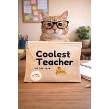Coolest Teacher Bez Clutch Fermuarlı Çanta