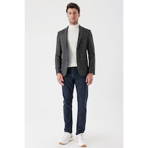 İmza Koyu Yeşil Desenli Mono Yaka Astarlı Çift Yırtmaç 6 Drop Slim Fit Dar Kesim Klasik Ceket 1002235132-koyu Yeşil Koyu Yeşil