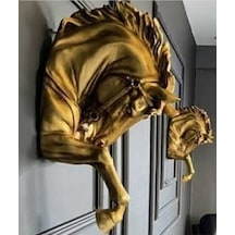 Dekoratif At Başı Duvar Heykeli Eskitme Altın / Gold 48x28 Cm Naturel
