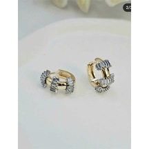 Altın Kaplama Vip İthal Baget Taşlı Halka Küpe Gold