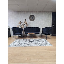 Zafir Siyah Boyalı Tel Ayak Papatya Çay Seti Koltuk Takımı , Balkon, Salon, Ofis, Cafe Koltuk Takımı Siyah