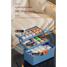 Bosphorusboutique02 Pratik Ev Acil İlaç Kutusu - Çok Katlı, Büyük Kapasiteli, Ekstra Büyük Mavi Kristal Model Mavi