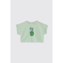 Panço Kız Bebek Kısa Kollu Mint Tişört Yeşil
