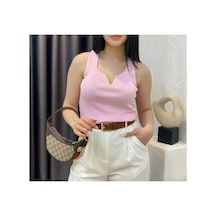 Çınar Boutique V Toka Detaylı Tişört Pembe Pembe