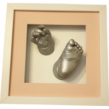 Küçük İzler Beyaz Çerçeveli Bebek El Ve Ayak İzi Heykeli Set