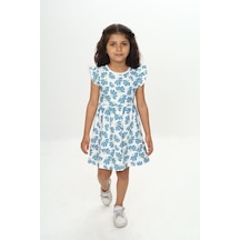 Toontoy Kids Toontoy Kız Çocuk Çiçek Baskılı Elbise Mavi