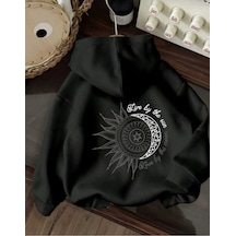 Hunors Sportswear & Company Moon Sun Baskılı Unisex Model Pamuklu Kapüşonlu Sweatshirt SIYAH
