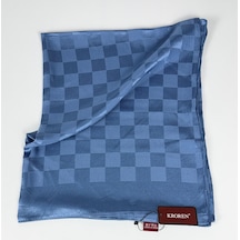 Kroren Krep Jakarlı Dama Desen Şal - 70 X 190 İndigo