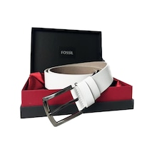 Fossil Beyaz Hakiki Düz Deri Spor 4 Cm Erkek Kemeri-115 Beyaz