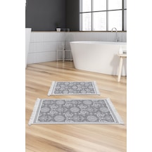 Dekoreko Kaymaz Taban Djt 2 Li Banyo Paspas Takımı Trend Saçaklı Modern 1861m gri