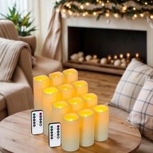 Willowhaven 12li Uzaktan Kumandalı Pil İle Çalışan Titreşimli Led Mum Seti 4 5 6 7 İnç Diğer