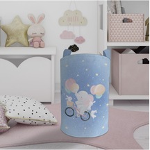 Mekta Home Bebek Ve Çocuk Odası Bisiklet Ve Yavru Fil Desenli Oyuncak Sepeti Renkli Çok Renkli