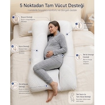 Feranesta 5 Bölge Destekli Hamile Yastığı Tam Vücut Uyku Ve Emzirme Yastığı Yıkanabilir Fermuarlı Kılıf 340 Gr Clean Fresh Kumaş 80 125 Cm