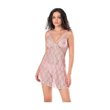 Ang Butik Kadın Dantel İşlemeli Pembe Kısa Tül Gecelik