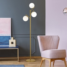 Renji 3Lü Gold Boyalı Beyaz Camlı Modern Tasarım Metal Lambader