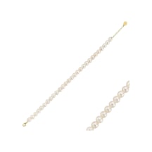 7,5 Mm Sıralı Doğal İnci Bileklik 18 Cm Gold Sarı Altın