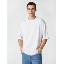 Koton Basic Oversize Tişört Bisiklet Yaka Kısa Kollu Kırık Beyaz 3Sam10059Hk 3Sam10059Hk001 Ekru