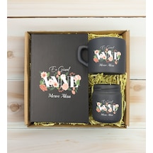 Bk Gift Kişiye Özel İsimli Dtf Anne Temalı Antrasit Defter & Kahve Fincanı & Mum Hediye Seti-4, Anneye Hediye, Anneler Günü Hediyesi Kobitmeyencom3075