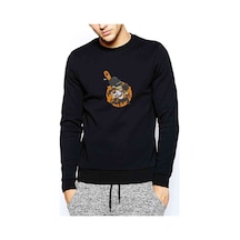 Pubg Karikatur Baskılı Siyah Erkek Sweatshirt