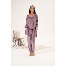 Estiva Kadın Kışlık 3 Parça Sabahlıklı Kadife Pijama Takımı 001