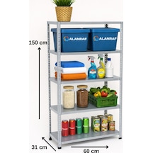 5 Katlı Galvaniz Çelik Raf - Depo, Arşiv, Kiler, Dosya, Market Rafı 31x60 Cm-150 Cm-0.70 Mm
