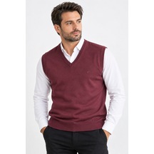 Bihan Store Erkek V Yaka Klasik Kesim Sıfır Kol Örgü Süveter 6957-bordo